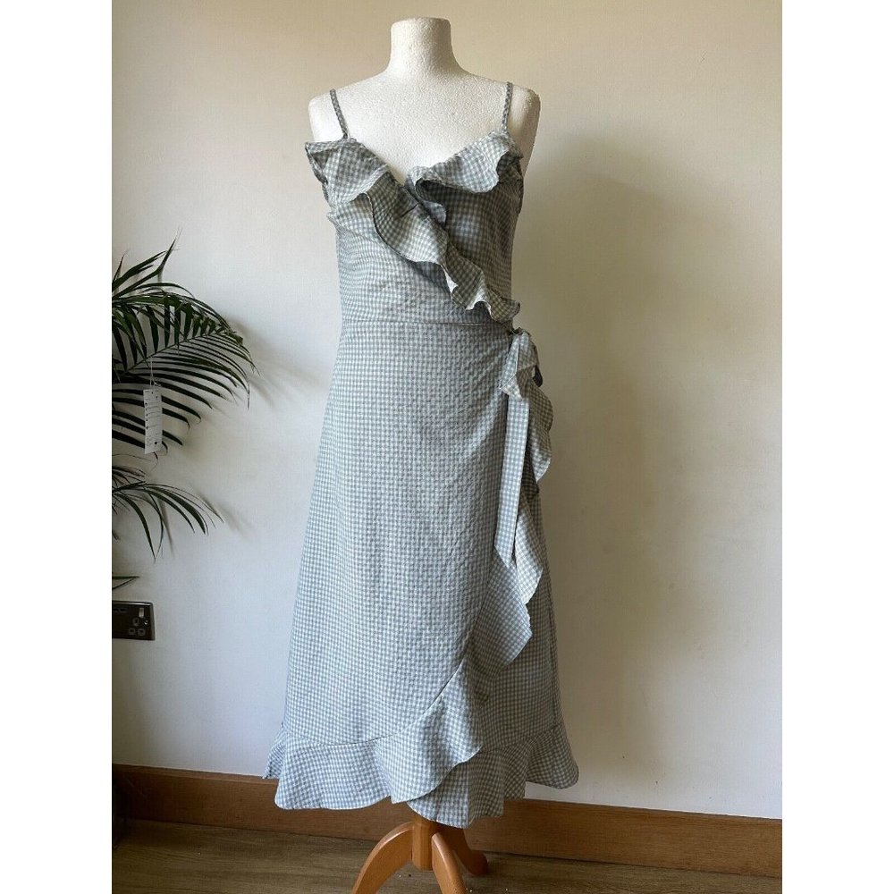 Brave Soul Checked Frill Detail Wrap Midaxi Dress XS, S, M - Picture 1 of 4